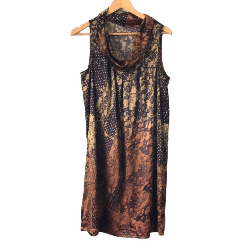 The Limited Satin Cowl Neck Slip Dress brown rust cram purple size Large